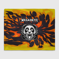 Плед флисовый Megadeth рок панда и огонь, цвет: 3D-велсофт