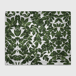Плед флисовый Зеленые листочки на белом фоне, цвет: 3D-велсофт