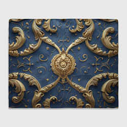 Плед флисовый Золотые узоры на синей ткани, цвет: 3D-велсофт