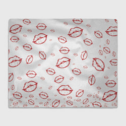 Плед флисовый Паттерн красные губы на белом - lips classic, цвет: 3D-велсофт