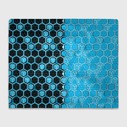 Плед флисовый Техно-киберпанк шестиугольники голубой и чёрный, цвет: 3D-велсофт