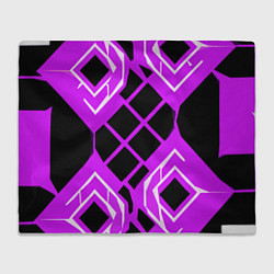 Плед флисовый Чёрные квадраты и белые полосы на фиолетовом фоне, цвет: 3D-велсофт