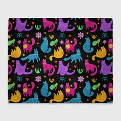 Плед флисовый Паттерн разноцветных котиков, цвет: 3D-велсофт