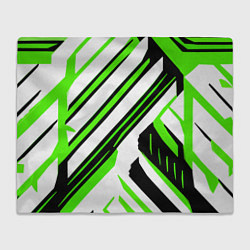 Плед флисовый Чёрно-зелёные полосы на белом фоне, цвет: 3D-велсофт