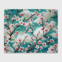 Плед флисовый Цветущие ветки японской сакуры, цвет: 3D-велсофт