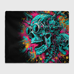 Плед флисовый Cyber skull sketch - color blots, цвет: 3D-велсофт