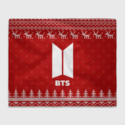 Плед флисовый Новогодний BTS с оленями, цвет: 3D-велсофт