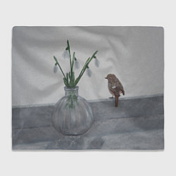 Плед флисовый Подснежники и птичка, цвет: 3D-велсофт