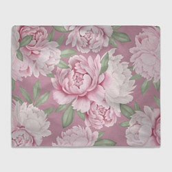 Плед флисовый Нежные пионы на пыльно-розовом фоне, цвет: 3D-велсофт