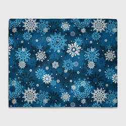 Плед флисовый Снежинки белые и голубые, цвет: 3D-велсофт