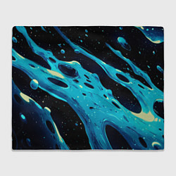 Плед флисовый Синие волны краски на черном, цвет: 3D-велсофт