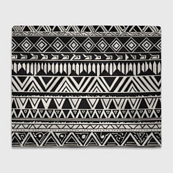 Плед флисовый Черно белый орнамент в этническом стиле, цвет: 3D-велсофт