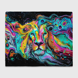 Плед флисовый Абстрактная морда льва - яркие психоделические цве, цвет: 3D-велсофт