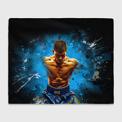 Плед флисовый Тайский боксер на синем, цвет: 3D-велсофт