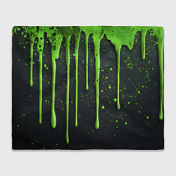 Плед флисовый Зеленая краска стекающая на черном фоне, цвет: 3D-велсофт