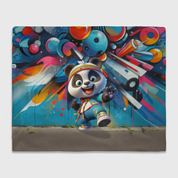 Плед флисовый Funny panda cub on a graffiti background, цвет: 3D-велсофт