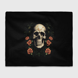 Плед флисовый Череп в красных розах, цвет: 3D-велсофт