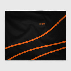 Плед флисовый Sport чёрный с оранжевыми полосами, цвет: 3D-велсофт