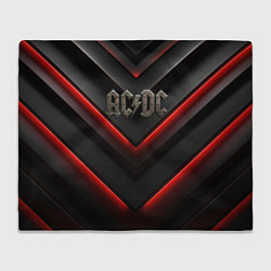 Плед флисовый ACDC лого из металла на черно-красной текстуре, цвет: 3D-велсофт