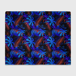 Плед флисовый Palm light blue black, цвет: 3D-велсофт