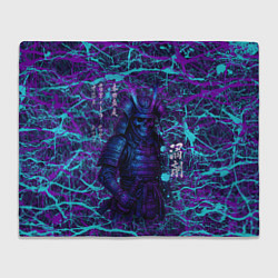 Плед флисовый Призрак самурая - неновый арт, цвет: 3D-велсофт