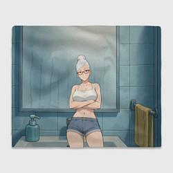 Плед флисовый Дандадан бабушка в ванной, цвет: 3D-велсофт