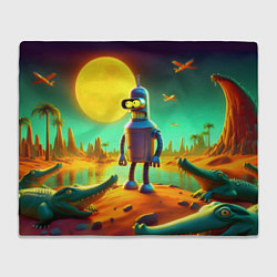 Плед флисовый Робот-сгибальщик Бендер на планете крокодилов, цвет: 3D-велсофт