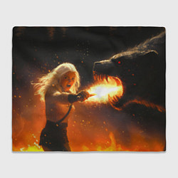 Плед флисовый Цири сражается с монстром медведем, цвет: 3D-велсофт