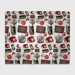 Плед флисовый Неваляшка утюг ретро авоська петушок телефон, цвет: 3D-велсофт