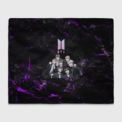 Плед флисовый BTS черно-фиолетовые потертый фон, цвет: 3D-велсофт