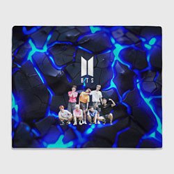 Плед флисовый BTS синее свечение на фоне, цвет: 3D-велсофт