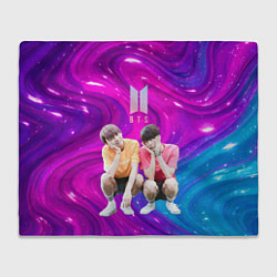 Плед флисовый BTS розово-синий фон, цвет: 3D-велсофт