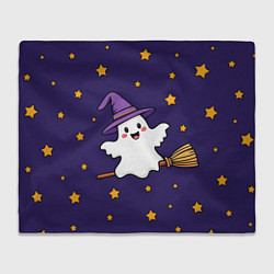 Плед флисовый Хэллоуин, привидение на метле, цвет: 3D-велсофт