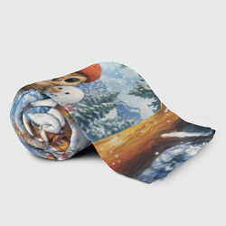 Плед флисовый Совушка в шапочке лепит снеговика, цвет: 3D-велсофт — фото 2