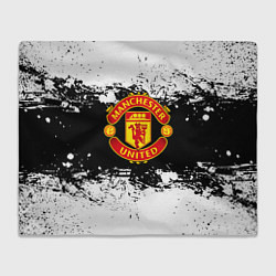 Плед флисовый Манчестер Юнайтед черно белые краски лого, цвет: 3D-велсофт