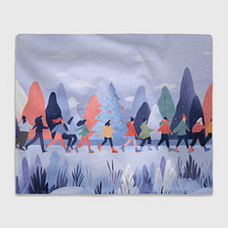 Плед флисовый Каток на фоне елок, цвет: 3D-велсофт