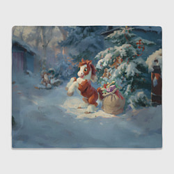 Плед флисовый Лошадка с подарками в лесу, цвет: 3D-велсофт