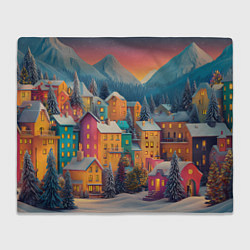Плед флисовый Новогодний город в горах, цвет: 3D-велсофт