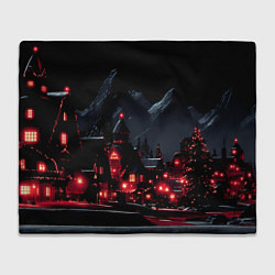 Плед флисовый Новогодняя ночь и красные гирлянды, цвет: 3D-велсофт