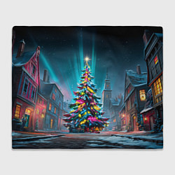 Плед флисовый Новогодняя елка в гирляндах, цвет: 3D-велсофт