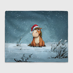 Плед флисовый Недовольная новогодняя лошадка, цвет: 3D-велсофт