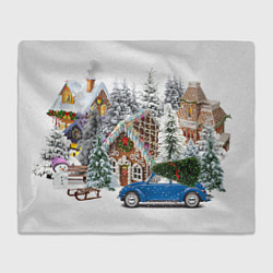 Плед флисовый Машина стоит рядом с украшенными домами перед Новы, цвет: 3D-велсофт