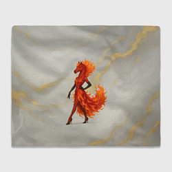 Плед флисовый Красная огненная лошадка походка по подиуму, цвет: 3D-велсофт