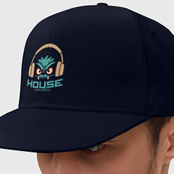 Кепка-снепбек Лицо в наушниках и надпись House Music, цвет: тёмно-синий
