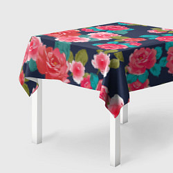 Скатерть для стола Цветочный узор из красных роз, цвет: 3D-принт — фото 2