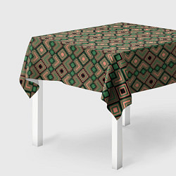 Скатерть для стола Абстракция из черных, зеленых и бежевых квадратов, цвет: 3D-принт — фото 2