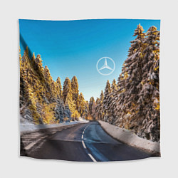Скатерть для стола Мерседес - зимняя дорога через лес, цвет: 3D-принт