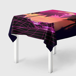 Скатерть для стола Пальмы и пляж в розовом закате ретро дизайн, цвет: 3D-принт — фото 2