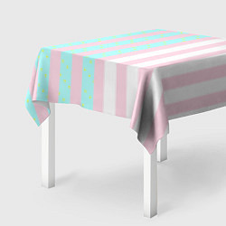 Скатерть для стола Полоска Барби и Кена - сплит: нежно-мытный и розов, цвет: 3D-принт — фото 2