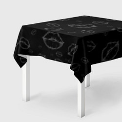 Скатерть для стола Паттерн серый контур губ на чёрном - lips black, цвет: 3D-принт — фото 2